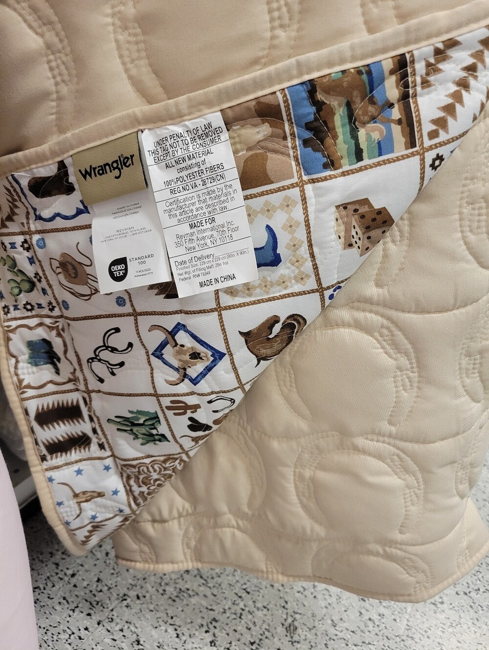 Wrangler 2-Piece Twin Quilt Comforter Set Horseshoe Grid Stitch Brown Tan Beige